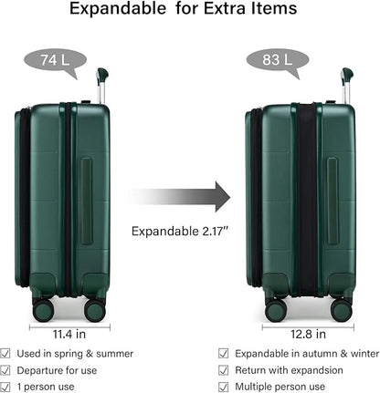 Hanke Hardside Expandable Checked Luggage, 24 Inch Top Opening Trunk Luggages with Spinner Wheels, All-PC Hard Shell Suitcase, Lightweight TSA Checked-Medium(Blackish Green, 83L)