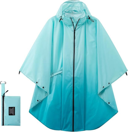 Hooded Rain Ponchos for Adult - Rain Coat and Rain Jacket with Waterproof Pocket and Zipper