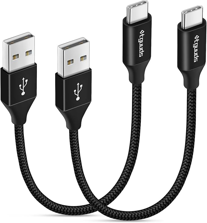 etguuds USB to USB C Cable 0.5ft, 2-Pack Short USB A to Type C Charger Cord Fast Charging for Samsung Galaxy A17 A16 A15 A26 A36 A56, S25 S24 S23 S22 S21 S20 S10 Note 20, for iPhone 17 16 15, Moto