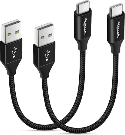 etguuds USB to USB C Cable 0.5ft, 2-Pack Short USB A to Type C Charger Cord Fast Charging for Samsung Galaxy A17 A16 A15 A26 A36 A56, S25 S24 S23 S22 S21 S20 S10 Note 20, for iPhone 17 16 15, Moto