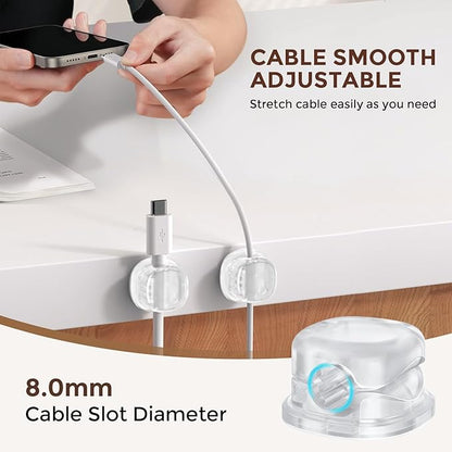 AhaStyle Spring Cable Organizer [1s Lock] 6 Pack Cord Cable Holders Clips Strong Adhesive Cable Cord Keeper [Smooth Adjustable] Hide Wire Cord Organizer for Nightstand Kitchen Car Office (Transparent)