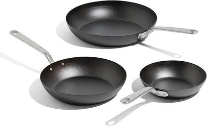 Made In Cookware - 3 Piece (Includes 8",10",12") Seasoned Blue Carbon Steel Frying Pan - (Like Cast Iron, but Better) - Professional Cookware - Crafted in Sweden - Induction Compatible