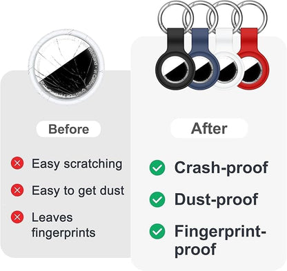 [4 Pack] Compatible with AirTag Holder Case Keychain for Air TagHolder Silicone Key Ring Cases Tags Chain GPS Item Finders Accessories, Black/Blue/White/Red(Without Clear Cover)