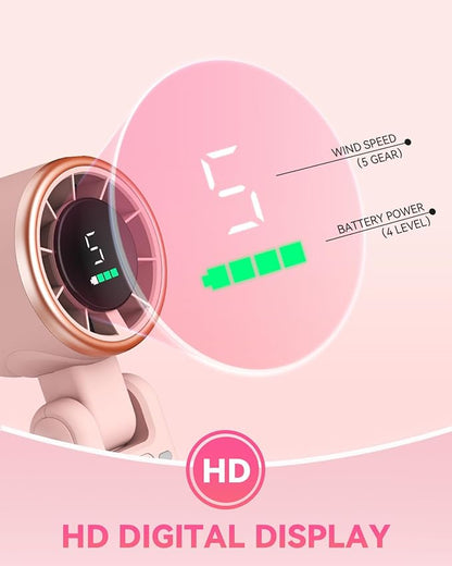 Portable Handheld Turbo Fan, 5-Speed Personal Fans, 5000mAh Rechargeable Fans Up to 12 Hours, Weight only 0.6lb Small Fan, Hand/Neck/Desk Fan 3 IN 1, Beach Vacation Essentials(Pink)