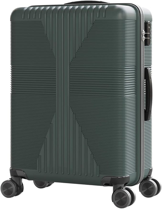 Karl home 28" Check-in Luggage, PP Hardside Checked Medium Suitcase with Wheels, Waterproof Durable Rolling Luggage with Built-in Lock for Travel Business, Dark Green
