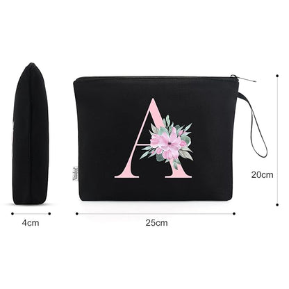 Vavabox A-Z Personalized Makeup Bag, Birthday Gifts for Women Mom, Gifts for Best Friend, Bride Bridesmaid Cosmetic bag (A, Black)