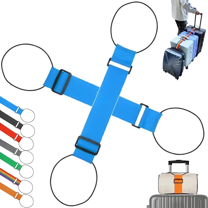 Multi Use Strong Adjustable Luggage Connector Straps, Luggage Straps for Suitcases, Elastic Rope,Adjustable Buckle, Waterproof and Wear-Resistant, Packing Tips for Travel (2*Blue)