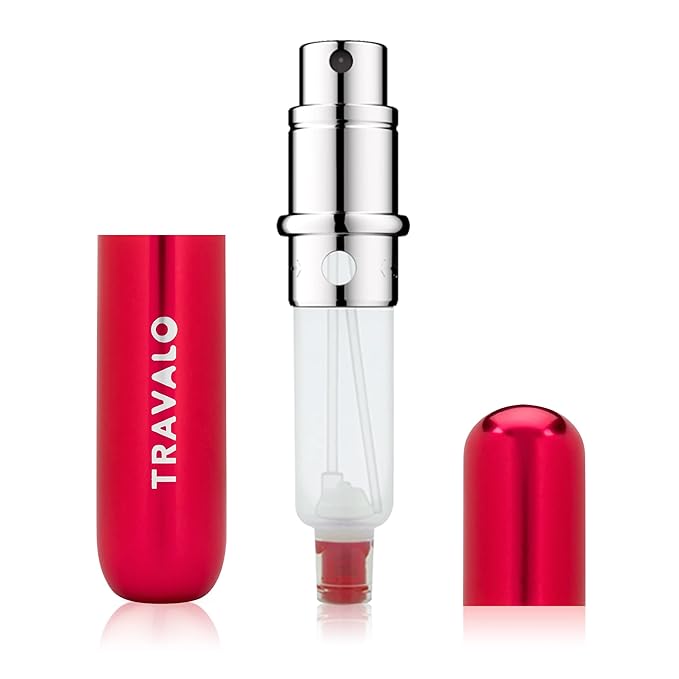 Travalo Classic HD Perfume Atomizer - Leak-Proof and TSA Approved for Air Travel - Reusable, Airtight, Easy-Fill Mini Pump Sprayer - Lightweight, Elegant Design w/Volume Window - Red 0.17oz