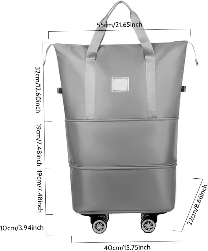 Rolling Duffle Bag with Wheels and Handle, Expandable Foldable Luggage Bag Grey