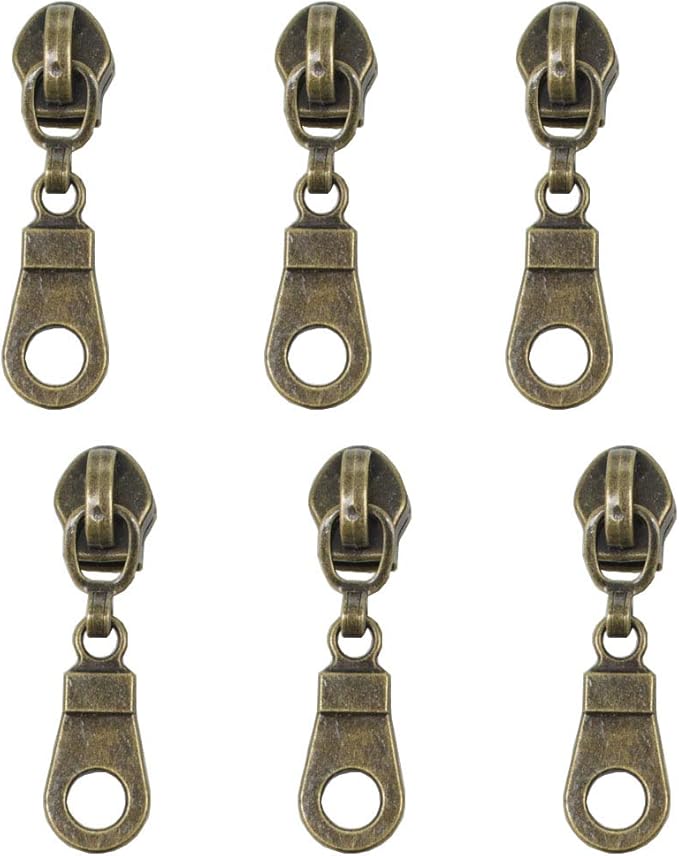 MebuZip 50PCS Anti-Brass Pulls for #5 Nylon Coil Zippers Antique Brass Zipper Sliders for Luggages Purses Bags (New)