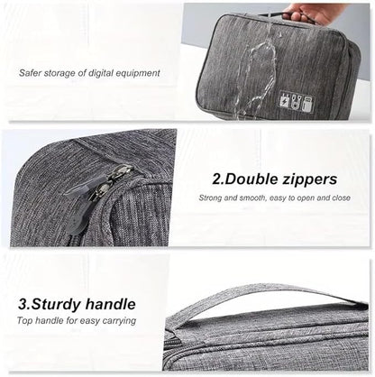 Travel Cable Organizer Bag for Electronics Accessories Portable Tech Carrying Large Storage Case for Charger, Cord, Power Bank, Hardware Waterproof (1PCS) (Grey)