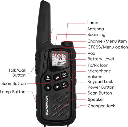 BAOFENG MP25 Walkie Talkies,Family Walkie Talkie Camping Essentials NOAA Weather Scan 155 Privacy Codes 22 FRS Channels 2PC (Black)
