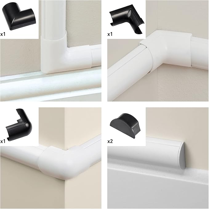 D-Line Large Cable Raceway Accessory Pack, Join 2in x 1in Cord Cover Lengths, 5 Accessories Included, Hide Cords Around a Variety of Angles - Black