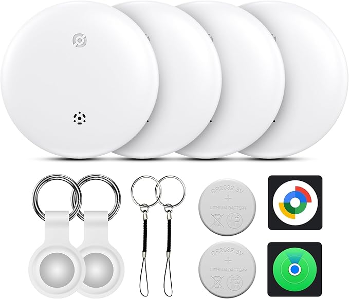 Air Tracker Tags for Android or iOS, Dual System Air Smart Tags-4 Pack, Compatible with iOS Find My or Google'S Find Hub App, Bluetooth Tracker Tag Item Finder for Keys,Luggages,Backpack (White)