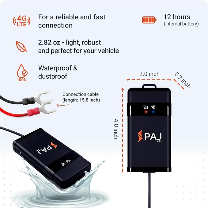 PAJ GPS Vehicle Finder 4G 2.0 - Real-Time GPS Tracker Device for Car, Motorcycles, Trucks, Bike - Direct Connection to Vehicle Battery (9-75V) - Tracking Devices with Alerts - Subscription Required