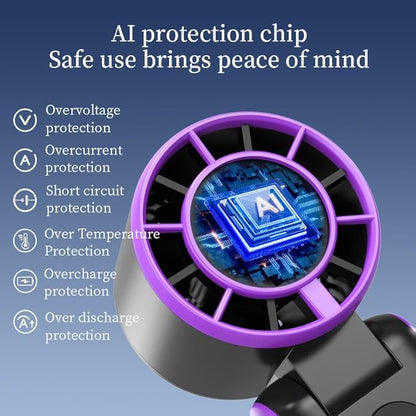 Handheld Portable Fan, Ice Cooling Fan, High Speed, Rechargeable, 5000mAh, 18H Max, LED Display, 5-Speed, 90° Foldable, 3-IN-1 Portable Hand/Desk/Neck Fan for Travel, Gift(Purple & Black)