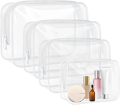 4 Pcs Clear Toiletry Bag, Portable Makeup Cosmetic Bags Pouch with Zipper, PVC Clear Travel Pouch for Women Men - White
