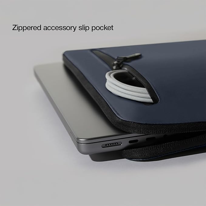Incase Compact Laptop Sleeve with Flight Nylon - 14-inch MacBook/Laptop & iPad/Tablet Sleeve - Faux Fur Lining, Lightweight, Durable, Weather Resistant, Slip Pocket for Accessories - Navy