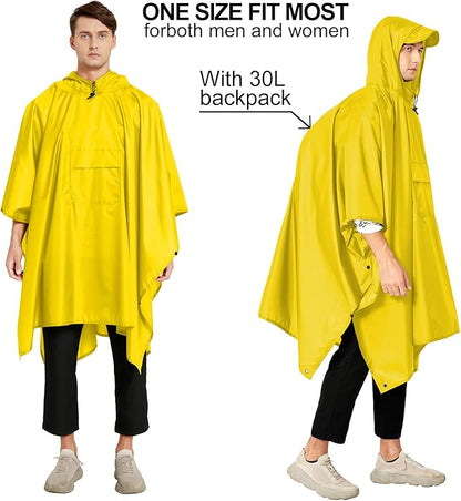 salamra Hooded Rain Poncho Waterproof Raincoat Jacket for Men/Women/Adults with Pocket