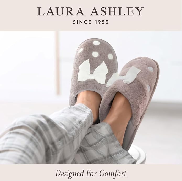 Laura Ashley Ladies Embroidered Soft Terry Scuff Slipper