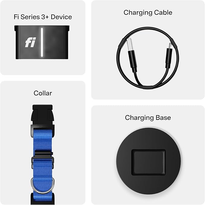 New Fi Series 3+ Smart Dog Tracker Collar [12 Month Membership Included] GPS Tracker for Dogs with Health & Behavior Monitoring, Escape Alerts, Waterproof, LED, Apple Watch Compatible (Blue, Small)