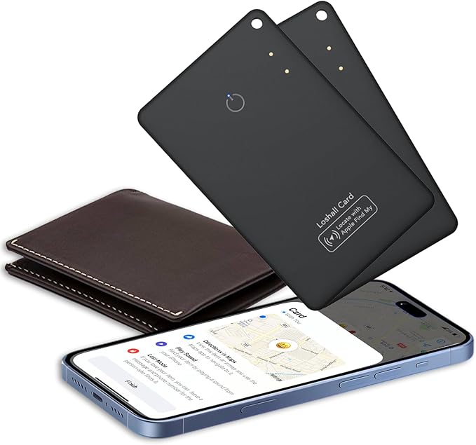 2 Pack Wallet Tracker Card [Apple MFi Certified] Air Tracker Tag (iOS only), IP68 0.06in Rechargeable Smart Card Work with Apple Find My, Keys Finder and Item Locator for Passport, Bags, Laptop, EB