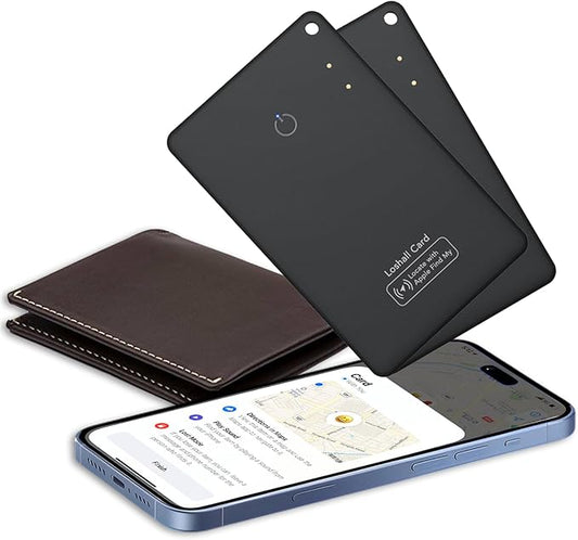 2 Pack Wallet Tracker Card [Apple MFi Certified] Air Tracker Tag (iOS only), IP68 0.06in Rechargeable Smart Card Work with Apple Find My, Keys Finder and Item Locator for Passport, Bags, Laptop, EB