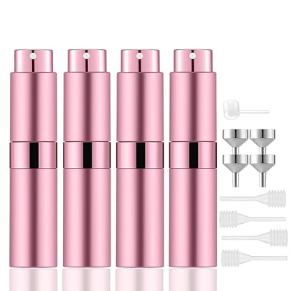Lil Ray 8ml Portable Mini Perfume Atomizer(4 PCS)，Refillable Empty Small Spray Bottle for Travel, Twist Type Pocket Cologne Sprayer (Pink)