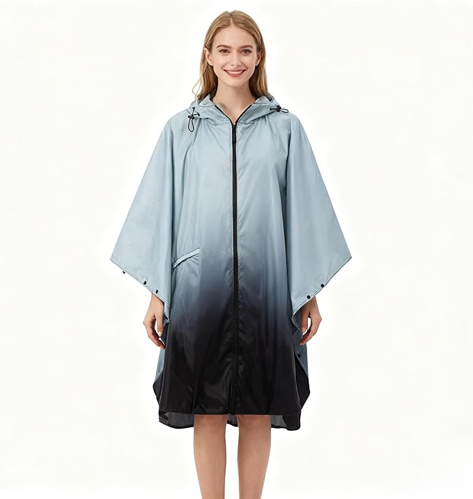 Hooded Rain Ponchos for Adult - Rain Coat and Rain Jacket with Waterproof Pocket and Zipper