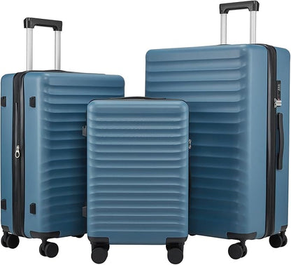 Travel Suitcase Sets 3 Piece, Expandable Hardshell Luggage Sets 3pcs with TSA Lock Spinner Wheels, Blue (20''/24''/28")