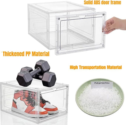 Attelite X-Large Clear Plastic Shoe Boxes - Stackable Shoe Organizer with Magnetic Door (9 Pack, Clear White)