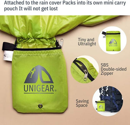 Unigear Backpack Rain Cover Waterproof Rating 5000mm Ultraportable and Durable with 2 Anti-Slip Buckle Strap, Integrated Carry Pouch Design (Green, XX-Large)