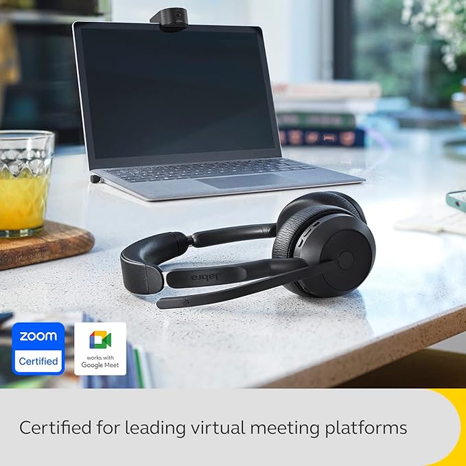 Jabra Evolve2 55 Stereo Wireless Headset - Charging Stand, AirComfort Technology, Noise-Cancelling Mics & Active Noise Cancellation - Works with UC Platforms Such as Zoom & Google Meet - Black