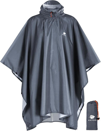 ANYOO Hooded Rain Poncho for Adults Waterproof Lightweight Rain Coat for Men Women Reusable Rain Jacket for Emergency Outdoor