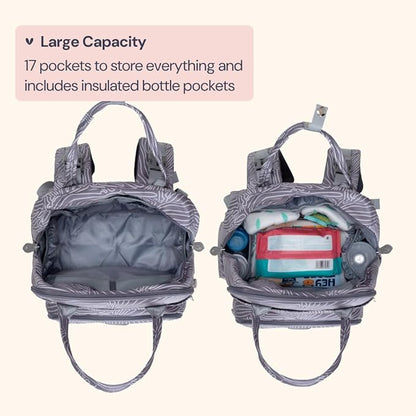 BabbleRoo Diaper Bag Backpack - Baby Essentials Travel Tote - Multi Function Water Resistant Diaper Bag, Travel Essentials Baby Bag with Changing Pad, Stroller Straps & Pacifier Case - Grey Swirls