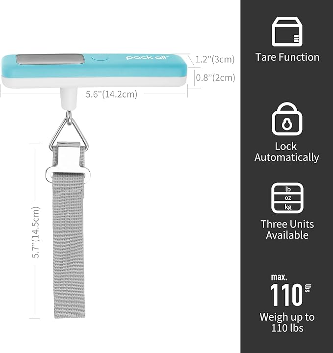 pack all 110 Lbs Luggage Scale, Digital Handheld Luggage Scale, Travel Weight Scale for Luggage with Backlit LCD Display, Battery Included