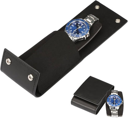Leather Watch Pouch - Travel Watch Case with Velvet Lining, Protective Storage for Both Men and Women | Christmas Gift for Business Travel and Office Occasions (Single Watch Box)