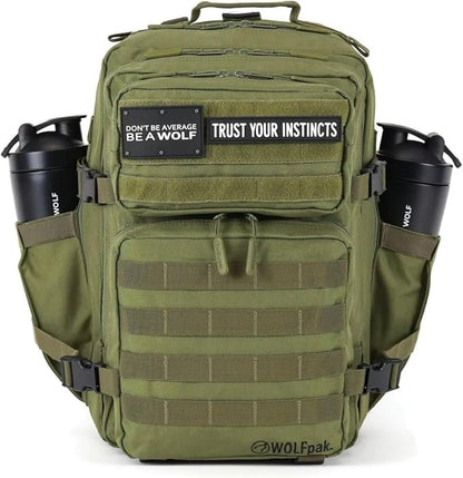 WOLFpak 35L Athletic Gym Backpack - Durable 1000D Waterproof Oxford Material with MOLLE Webbing, Laptop Pocket & Dual Cup Holders, Durable Fitness/Travel/Military Daypack (OD Green)