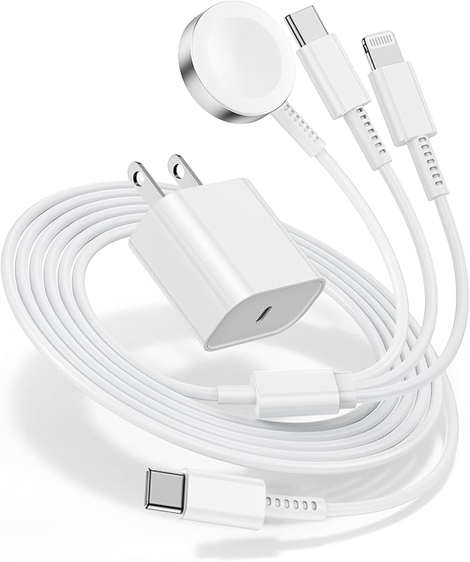 for Apple Watch Charger Fast Charging,3 in 1 Multi Chargers Cable with 20W USB C Charger, iWatch Charger Cord 6FT for iWatch Series Ultra 3/2/SE 3/11/10/9/8/7/6/5/4/iPhone17 15 16 Pro Max/14/13/12/11