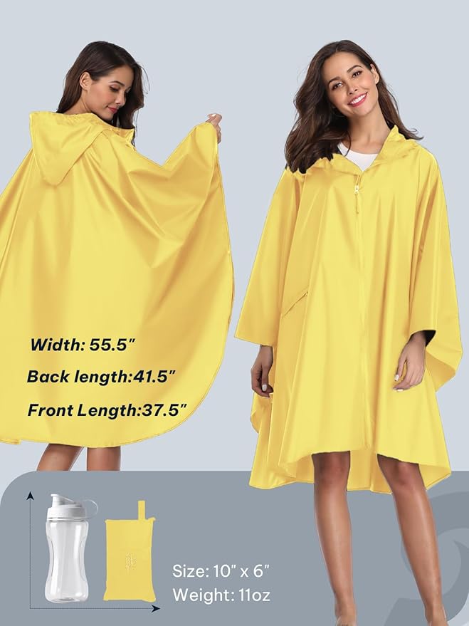SaphiRose Unisex Rain Poncho Waterproof Raincoat Hooded for Adults Women with Pockets