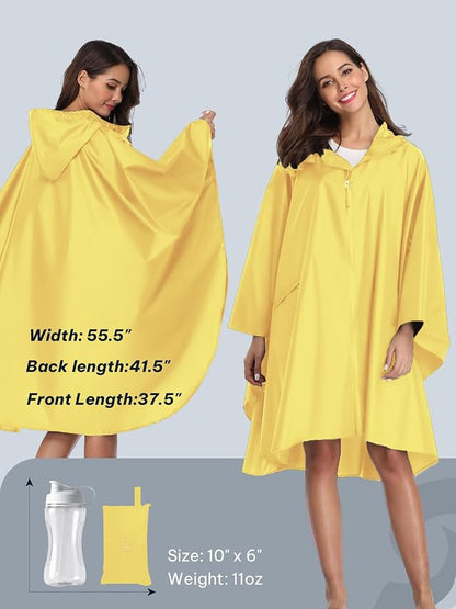 SaphiRose Unisex Rain Poncho Waterproof Raincoat Hooded for Adults Women with Pockets