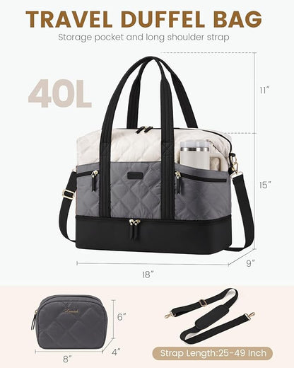 LOVEVOOK Travel Duffle Bag, Lightweight Weekender Bags for Women with Shoe Compartment,40L Puffer Gym Bag Personal Item Travel Bag, Quilted Overnight Bags and Hospital Bag for Labor and Delivery