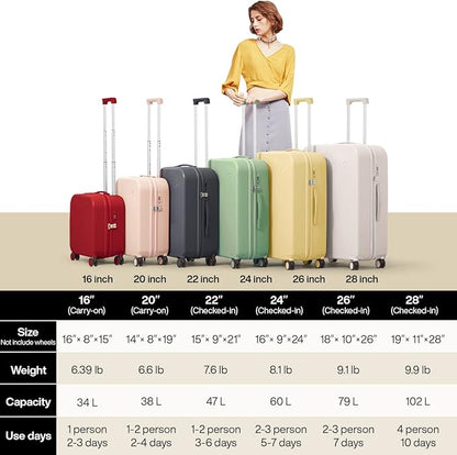 mixi Luggage Suitcase with Spinner Wheels, Hardside Rolling Suitcase PC with Cover & TSA Lock Lightweight Travel Case 24in Checked in, Red