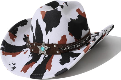 WDIRARA Women's Cowboy Hat Cow Print Western Cowgirl Hats Travel Vacation