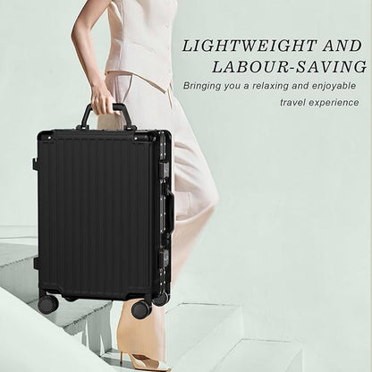 AnyZip Luggage PC+ABS Aluminum Frame Zipperless Checked Luggage Hard Shell Suitcase with TSA Lock Double Spinner Wheels 24 Inch Black