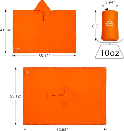 Coralrain Hooded Rain Poncho Lightweight Waterproof Unisex Raincoat Jacket with Pocket for Men Women Adult
