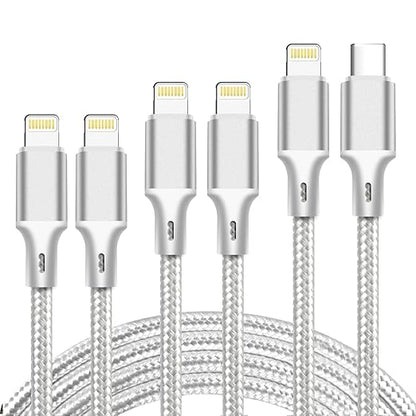 cugunu USB C to Lightning Cable 5 Pack 3/3/6/6/10FT iPhone Charger Apple MFi Certified Power Delivery Fast Charging Cord Compatible with iPhone 14/13/12/11/XS/XR/X/8 - Silver