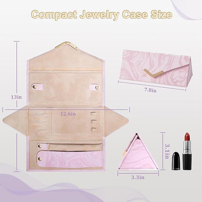 Yoobao Small Travel Jewelry Case for Women Girls, Triangle Jewelry Box Organizer, Foldable Storage Case for Necklaces Earrings Rings Bracelets, Travel Essentials, Ideal Present for Christmas