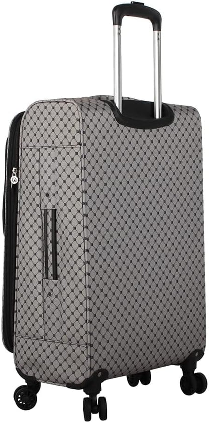 Steve Madden Designer Luggage Collection - Lightweight 24 Inch Expandable Softside Suitcase - Mid-size Rolling 4-Spinner Wheels Checked Bag (Noble Black/Grey, 24in)
