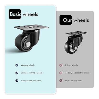 3 Inch Caster Wheels Set of 4, Heavy Duty Casters Load 4400lbs, Low Gravity Centere Industrial Swivel Casters, Plat Caster for Furniture and Workbench